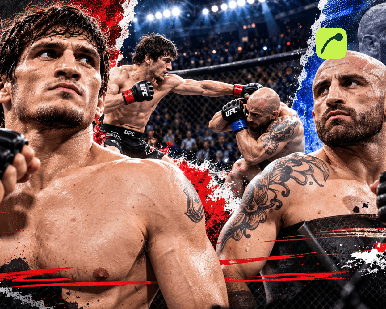 UFC 333 promotional poster featuring fighters Movsar Evloev and Alexander Volkanovski